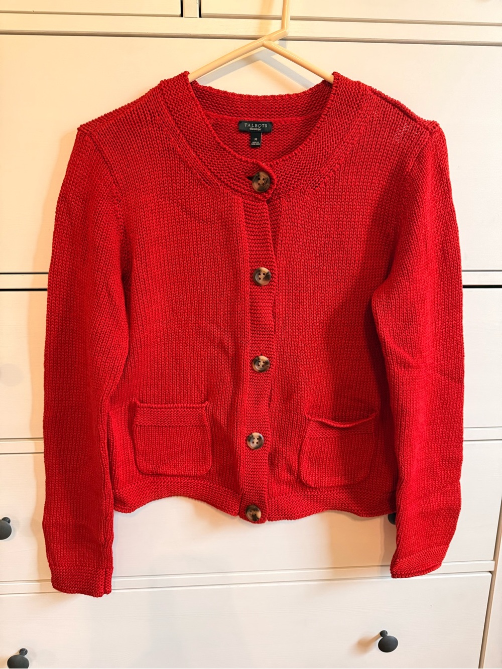 Talbots Red Cotton Button-Front Knit Cardigan